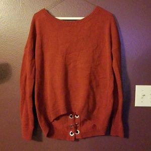 Express Red Crop lace up Sweater
